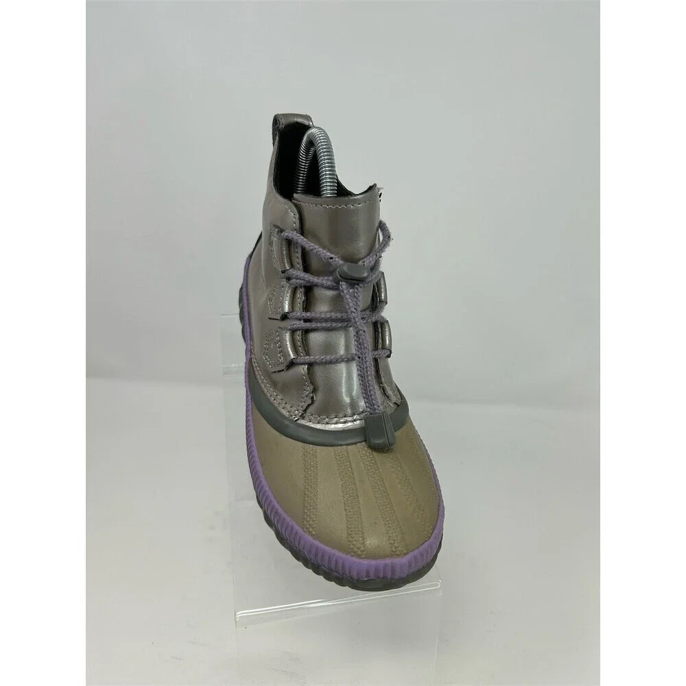 SOREL Out N About Plus Duck Boots Girls Silver Gray Purple Trim Waterproof 4
